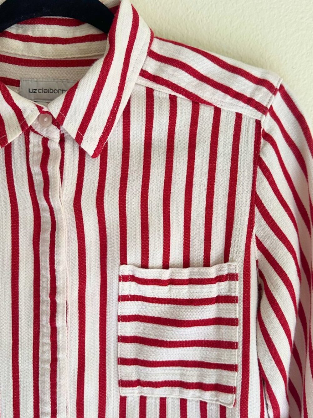 Vintage Liz Claiborne Red White Striped Button Down Shirt Size S